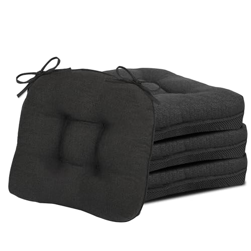 YUNLUYE D-Shaped Chair Cushions, 4" Thick Dining Chair Pads Machine-Washable, Seat Cushions for Chair 18" x 18", Set of 4 18-Black-4