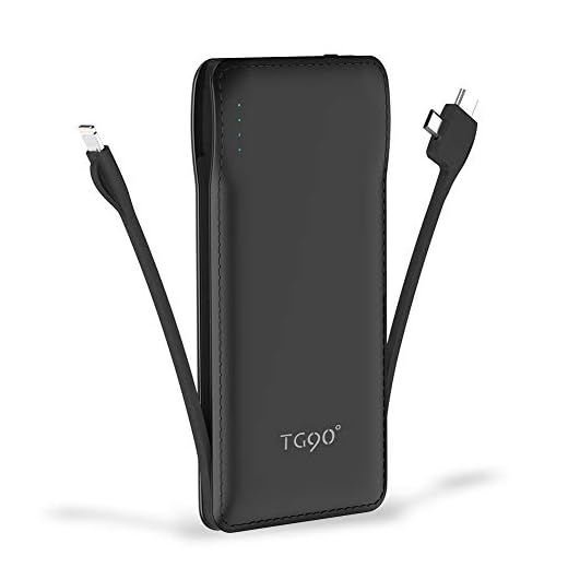 Cell Phone External Battery Packs TG90 10000mAh Power Bank with Built in Lightning Cable Portable Charger Battery Backup Compatible with iPhone Android Phone Power Packs