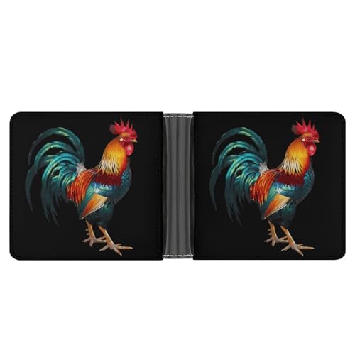 Cool Chicken Rooster Funny Billfold Wallet Credit Card Holder Slim Passcase Pouch Purse for Men Women