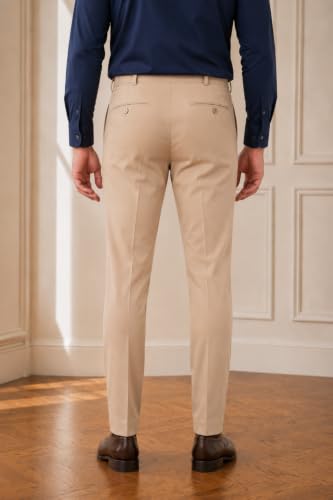 Image of SaintX Men's Premium 4-Way Comfort Stretch Formal Trousers | Smart Sweat Wicking Wrinkle Free Fabric | Smarter Techno Flex Expandable Waistband | Stylish Slim Fit | Daily Office Wear