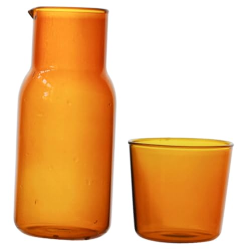 STOBAZA Water Carafe and Household Glass Cup Set 500ml Amber Heat-Resistant Glass Multi-Function Desktop Bedside Water Accessory for Tea Coffee Milk Drinking
