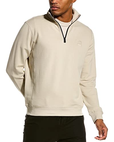 BOSS, Patch Logo French Terry Quarter Zip Up Sweatshirt, dessert beige, XXL