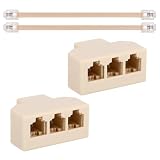 BTFO 2pz Splitter Telefonico a 3 Vie con Cavo Staccabile, Adattatore Splitter RJ11 6P4C Femmina-Femmina per Telefono Fisso Fax o Altri Dispositivi con Interfaccia RJ11 (Beige)