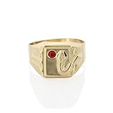  Bague Homme en Or Jaune avec Zircon Rouge et Serpentin