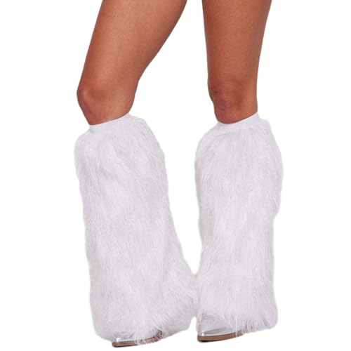 Calentadores de piernas de piel sintética Y2K cubrabotas de pelo largo para fiestas de disfraces