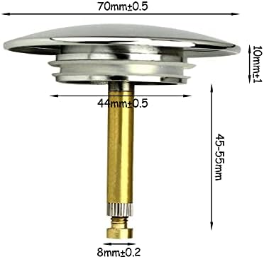 70mm Bath Plug Sink Drain Stopper, Universal Basin Plug,Bathroom Kitchen Adjustable Full Copper Chrome Push Pop-Up Click Plug