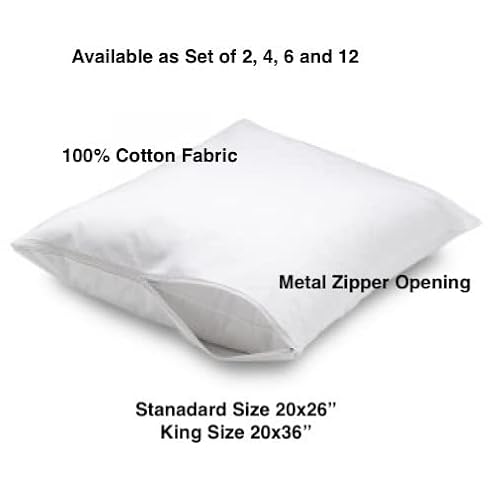 Pack Of 4 White Pillow Protectors With Zipper Closure, Standard Size 20"X26" 100% Pure Cotton Percale, Soft & Breathable Pillow Covers, Stitch Bedding #TOP2