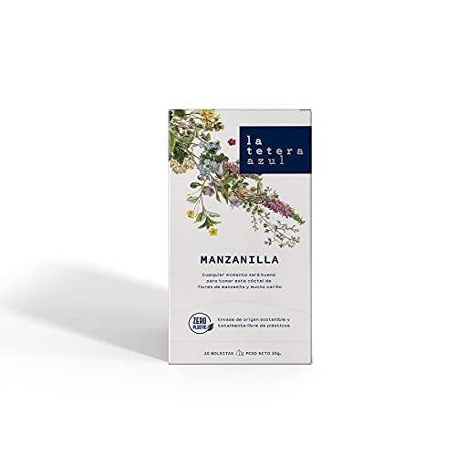 LA TETERA AZUL Kamille. Jede Zeit wird gut sein, um diesen Cocktail aus Kamillenblüten und viel Liebe zu trinken. 20 einzeln verpackte Pyramiden Cover