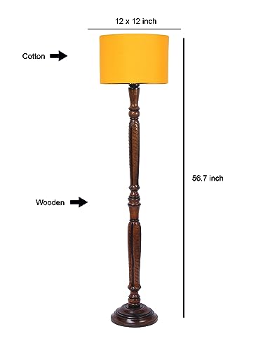 Image of Devansh Yellow Cotton Wooden Floor Lamp -4