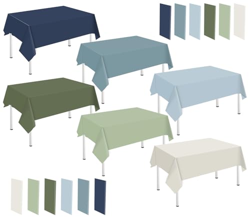 Whaline 24Pcs Plastic Tablecloth Rectangle Table Cover 6-Color Waterproof Sage Green Blue Beige Table Cloth for Birthday Baby Shower Party Decoration Supplies, 54 x 108 Inch