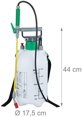 Relaxdays Pressure Sprayer 5 Litres, Spraying Can, Hose & Watering Lance, Pump Action, Garden, Adjustable, White