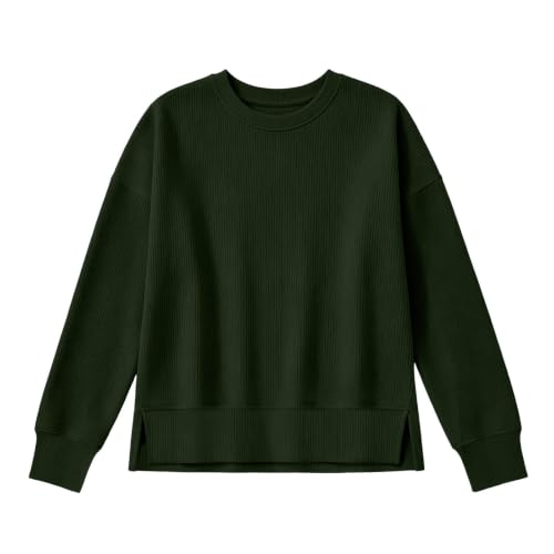 Womens Oversized Corduroy Shirts Long Sleeve Split Hem Pullover Tops - image 5