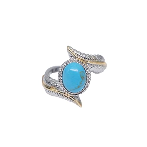 Xinshun Women's Jewelry 925 Sterling Silver Turquoise Feather Ring 18K Gold Proposal Gift Cocktail Party Rings Bridal Wedding Size 5-10 Blue 8… #TOP1
