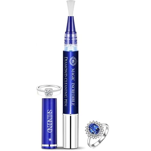 SHINEEND Jewelry Cleaner Pen, Quick Sparkle Diamond Ring Cleaner Pen Stick, Soft Brush Travel Jewelry Cleaning Pen for Diamonds,Various Gemstones,Gold,White Gold,Moissanite
