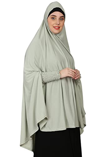 Image of NAZNEEN Women's Full Coverage Khimar Hijab with Sleeves and Under Cap |Solid Pattern Cotton Set for Hajj, Umrah, and Prayer| Comfortable One-Size Head CoveR