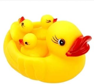 لعبة استحمام عائلة البط الأم والطفل بلون أصفر - 4 قطع مخصصة للأطفال حتى 12 شهرا