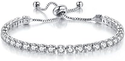 Amber Jones Women Tennis Diamond Zirconia Bracelet Adjustable 925 Sterling Silver for Wife, Girlfriend or Mother Gifts