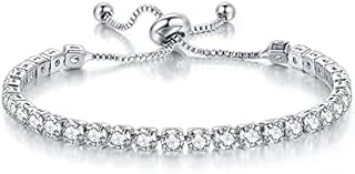 Amber Jones Women Tennis Diamond Zirconia Bracelet Adjustable 925 Sterling Silver for Wife, Girlfriend or Mother Gifts