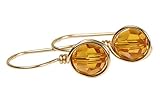 Gold Orange Earrings with Topaz Crystals Yellow Gold Wire Wrapped Handmade Jewelry