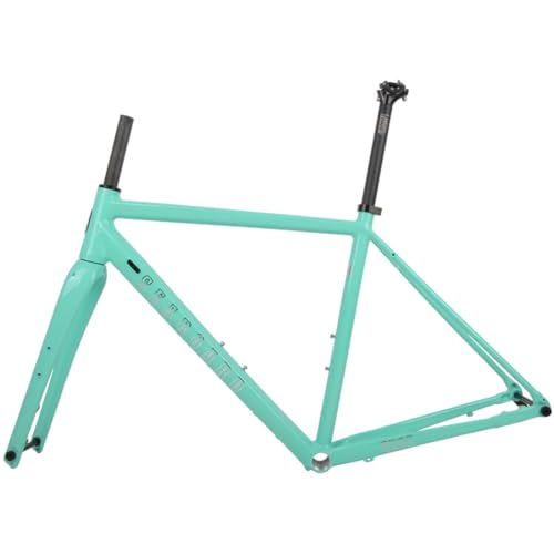 HIMALO Gravel Road Bike Frameset 700C Disc Brake Bike Frame 44/47/50/53/56cm Thru Axle 100/142mm Aluminum Alloy Frame with Carbon Fork(Green,53cm)