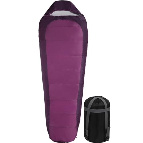 REDCAMP Ultra Lightweight Mummy Sleeping Bag for Backpacking, Hiking and Camping, Comfort for Adults Warm Weather, Hooded with Compression Sack, Purple (87'x 31')
