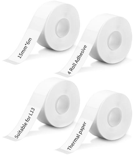 Cinta de etiquetas térmicas 4 paquetes,15X60mm,Etiquetas Autoadhesivas Adhesivas Térmicas,Ideal para hogar,oficina y escuela,Etiquetas de intervalos,compatible con Etiquetadora Rotuladoras L13