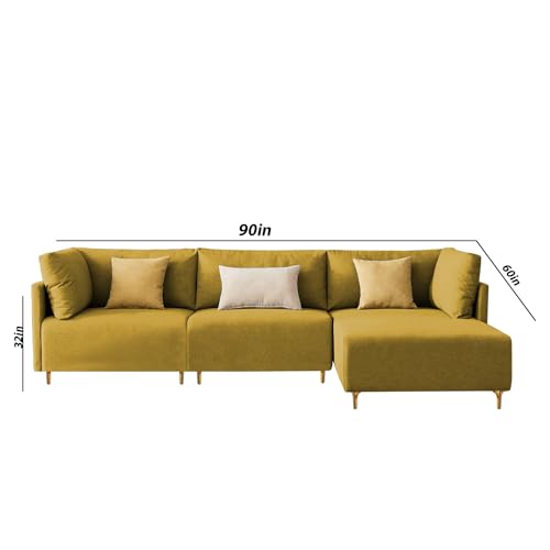Image of Carina RHS 4 Seater L Shape Sofa Set for Living Room (Yellow Fabric) Premium Fabric Sofa