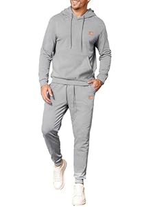 JMIERR Herren 2 Pcs Jacquard Sweatsuit Outfits Hoodie Sweatshirt & Joggers Sweatpants Set Trainingsanzug, Grau XL