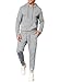 JMIERR Herren 2 Pcs Jacquard Sweatsuit Outfits Hoodie Sweatshirt & Joggers Sweatpants Set Trainingsanzug,Grau XL