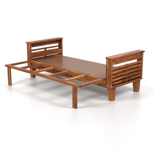 Image of PS Decor Sheesham Wood 3 Seater Sheesham Wood Honey Finish Sofa Cum Bed for Living Room (Brown, Honey Finish) 3-Person Sofa