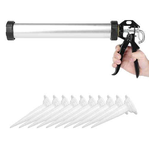 Agatige Caulking Gun, 600ml/20oz Sealant Sausage Caulking Gun with Aluminum Cartridge, Manual Drive Cartridge Sausage Caulk Gun Glue Gun Caulk Tool with 10 Nozzles for Caulking, 49cm/19.29 Inch