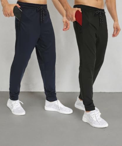 AyeGoo Mens 2-Pack Jogger Gym Sweatpants, Athletic Jogger Workout Pants for Men,Running Track Pants with Zipper Pockets (Black/Navy, M, m) — view 6