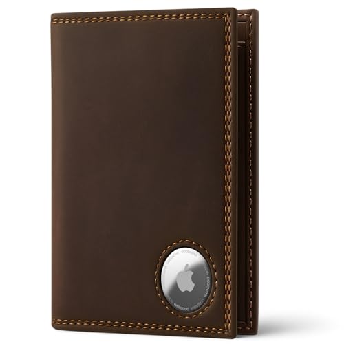 DODENSHA Portmonee Herren mit Airtag Fach und RFID Schutz | Geldbörse Herren aus 100% Echtleder mit XL Münzfach für 20 Münzen | Smart Wallet für 13 Karten in Geschenkbox (Dunkelbraun)