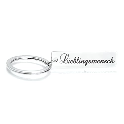 Schlüsselanhänger mit Gravur Lieblingsmensch - Schlüsselband, Glücksbringer und Gastgeschenk für Schlüsselringe, Frauen und Männer zum Muttertag, Vatertag, Geburtstag oder Jhrestag, Silber