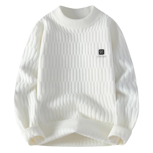 Men's Casual Crewneck Cable Knitted Sweater Ribbed Knit Winter Warn Sweaters Casual Long Sleeve Fleece Pullover