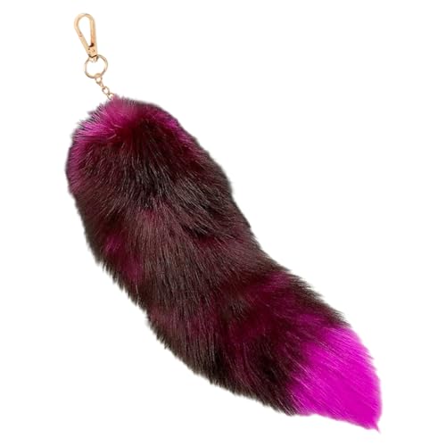 Image of 15.75 Inch Long Fluffy Faux Fur Tail Keychain, Fake Animal Tails for Handbags Backpacks Charm Tassel Ornaments (Rose Red)