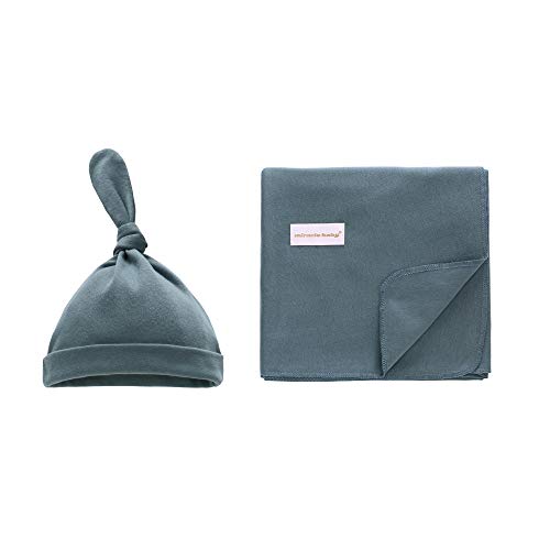 100% Cotton Knitted Baby Swaddle Blanket With Hat Set, 35"X35", Newborn Swaddle Wrap, Receiving Blankets, Burping Cloth & Stroller Cover, Perfect For Boys Girls (Dark Green) #TOP2