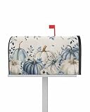 Coperture per cassette postali magnetiche a forma di zucca blu, dimensioni standard 18,5 x 21,7 pollici, Ringraziamento, autunno, foglie di eucalipto, lino, decorative, per giardino, cortile, casa, d