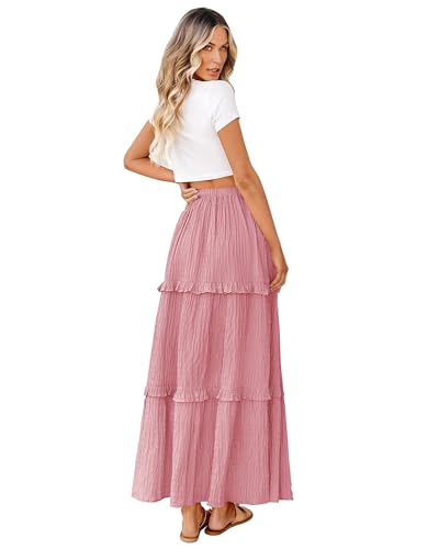 BTFBM Damen Lang Sommer Rock 2025 Elegant Hohe Taille Cocktail Party Hochzeit Gäste Kleid Ausgestellt A-Linie Midi Röcke, Pink, Klein