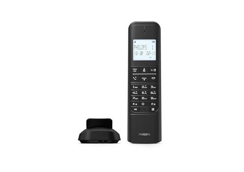 Philips schnurloses Festnetztelefon M4751B mit Anrufbeantworter, Display mit Hintergrundbeleuchtung, Freisprecheinrichtung, Anrufsperre, ECO-Modus, 14 Stunden Sprechzeit, Wandmontage