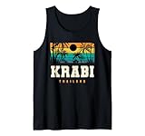 Krabi Tailandia Retro Atardecer Palm Beach Isla Tropical Camiseta sin Mangas