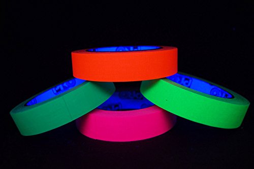 4 Pack 1 Inch UV Blacklight Reactive Fluorescent Gaffer Tape 4 Rolls x 20 Yards Each