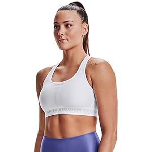 Under Armour Women’s Crossback Mid Impact Sports Bra , White (100)/Halo Gray , Medium