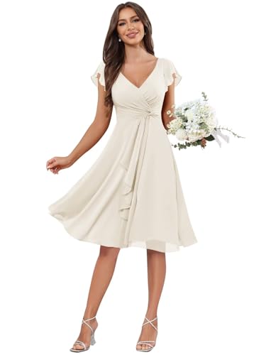 Chiffon Short V Neck Bridesmaid Dresses 2025 for Women A Line Ruffle Pleated Formal Evening Gowns