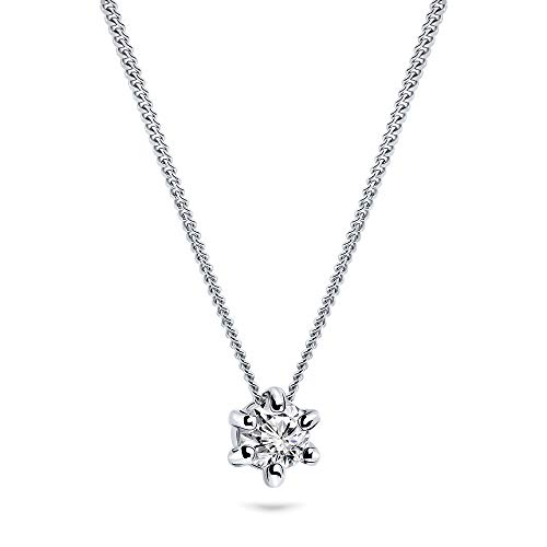 Miore Chaîne pour femme avec pendentif solitaire en diamant 0,08 carat, or blanc 18 carats / or 750, longueur 45 cm, bijou avec diamant brillant