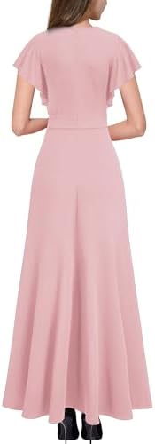Miusol Women's Formal V Neck Ruffle Split Evening Party Long Dress