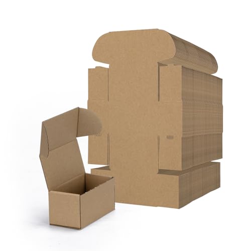 Image of RLAVBL 4.6x2.2x2.2 Small Shipping Boxes Set of 100, Brown Corrugated Cardboard Box, Mailer Box