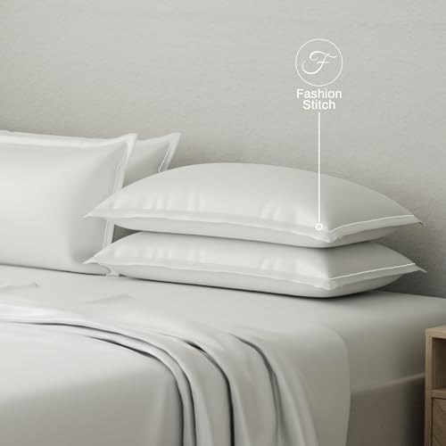 Image of BOUTIQUE LIVING Luxe Loom 100% Cotton 600 TC Gypsum (Light Grey) Dyed King Bedsheet Set
