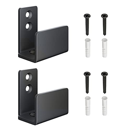 SMARTSTANDARD 2 Pack Adjustable U Shape Barn Door Floor Guides, Wall Mounted Flexible Flush Bottom Guide, Sturdy Steel Material, Black