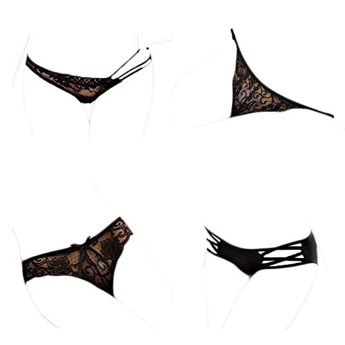 KHUFUZI Lingerie pour femme, sexy, sous-vêtements en dentelle, culotte string mignon, idéale comme cadeau pour une amie, Lot de 4 styles., M Cover